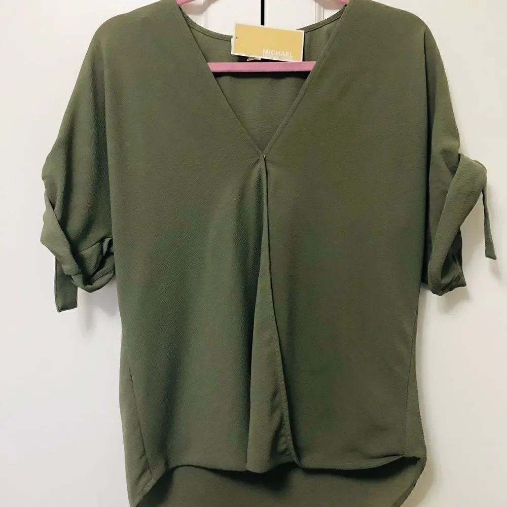 ‎Michael Kors Drape-front Tie Sleeve Blouse